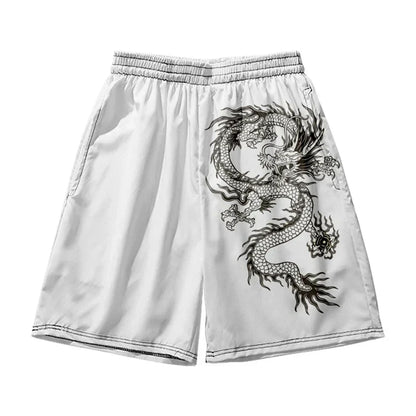 Zoorie Dragon  Casual Print White Sweatshorts