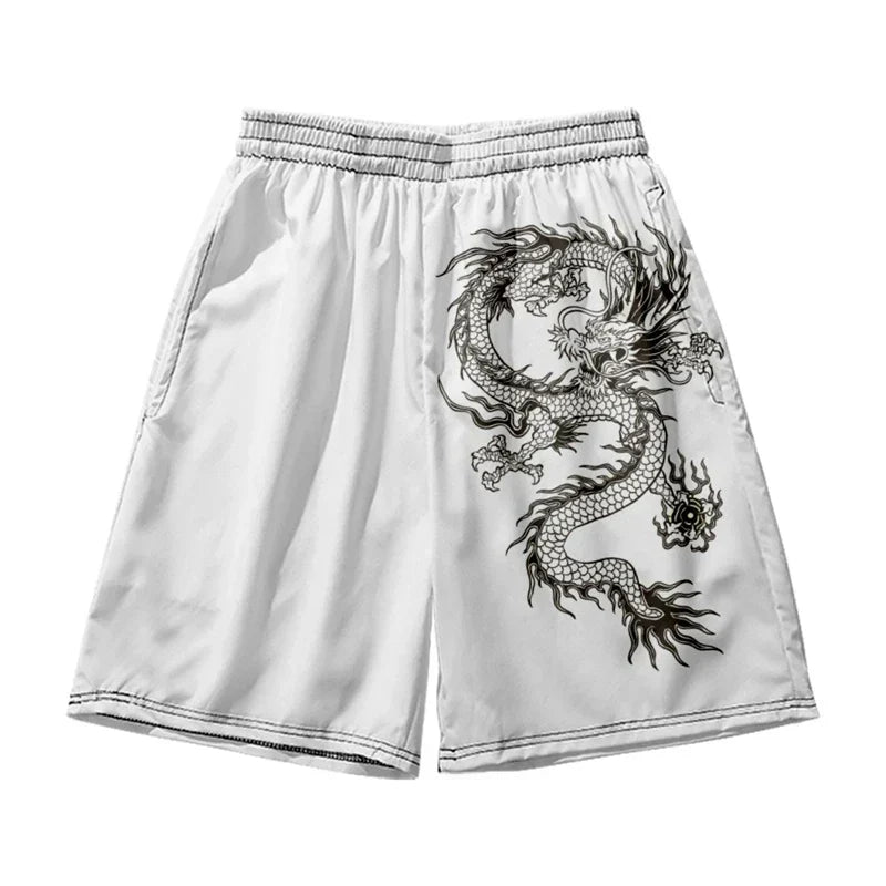 Zoorie Dragon  Casual Print White Sweatshorts